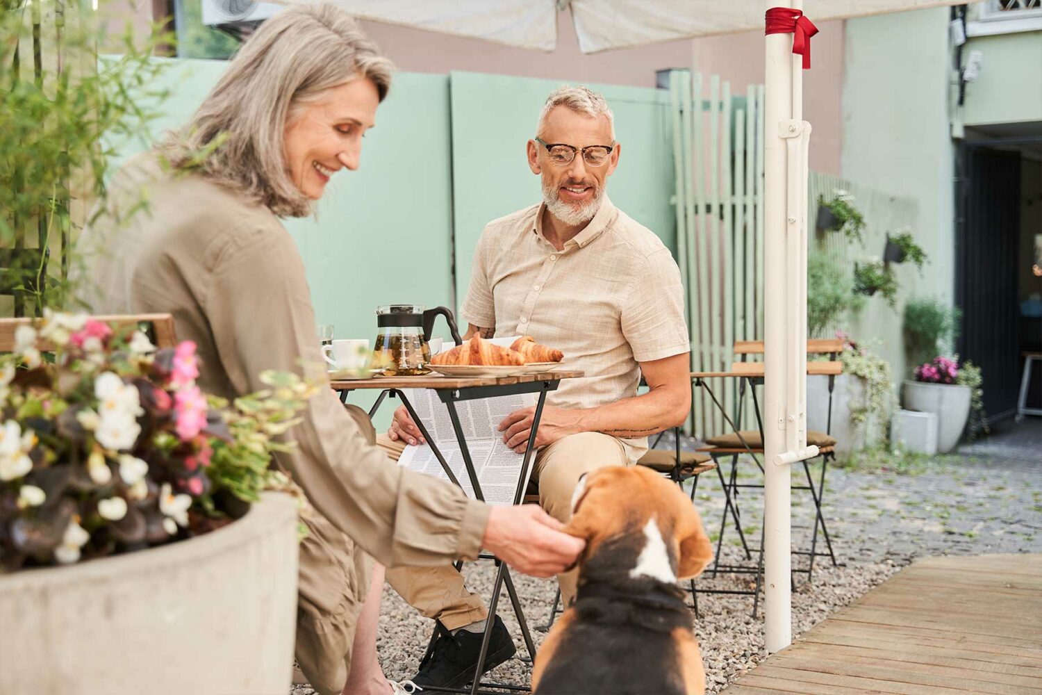 mature couple with their dog